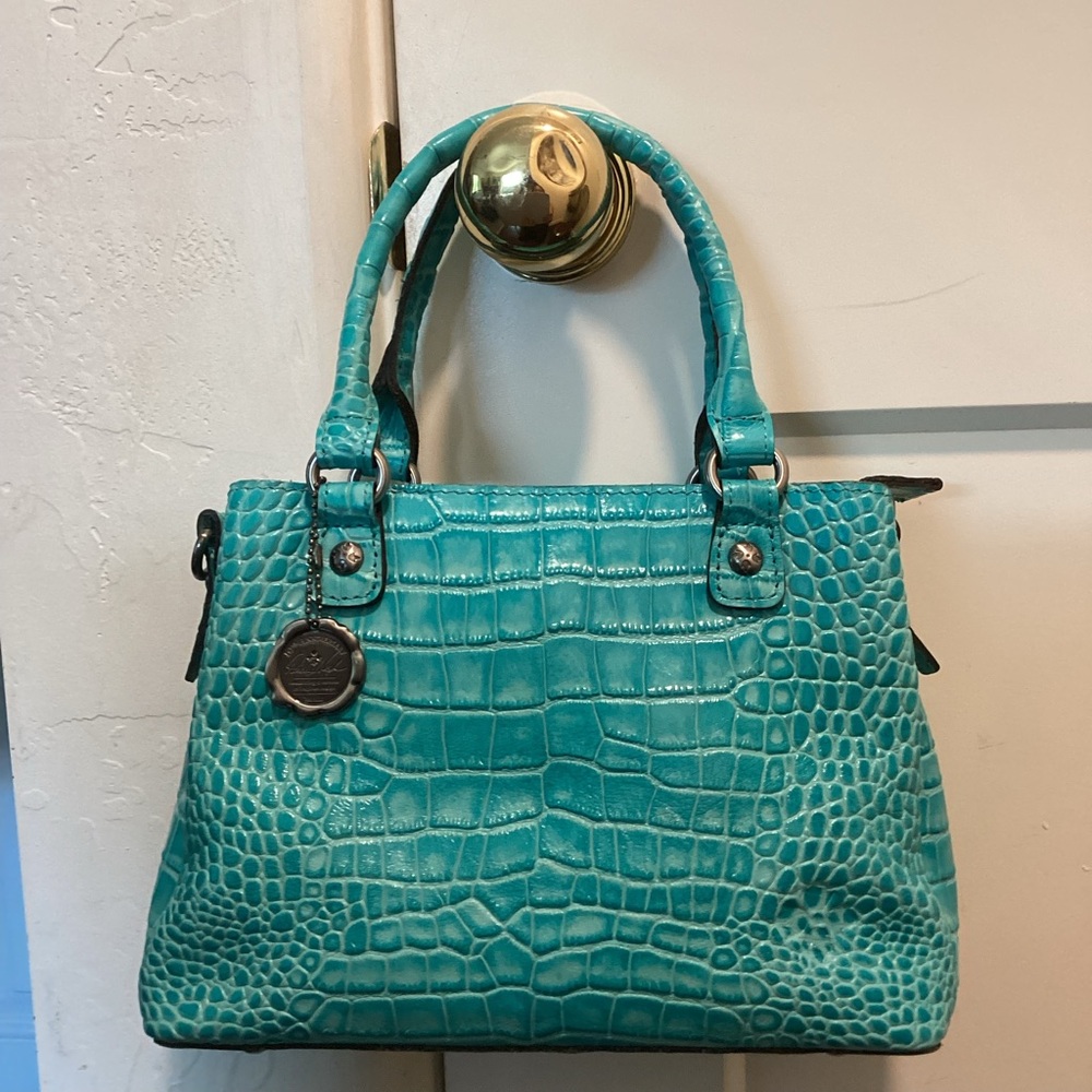 Patricia Nash Aqua Croc-Embossed Satchel